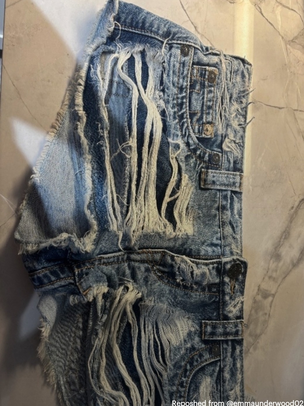 True Religion Distressed Light Blue Denim Jean Shorts - Picture 2 of 4